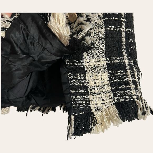 Goodnight Macaroon Black Cream Tweed Fringe Plaid Button Front Mini Skirt Small - Picture 5 of 9